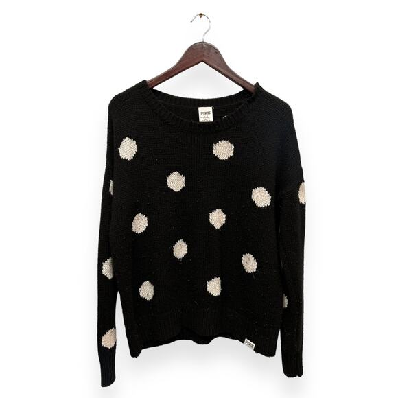 VS PINK Black White Polka Dot Knitted Crewneck Sweater Size Medium - Picture 1 of 3